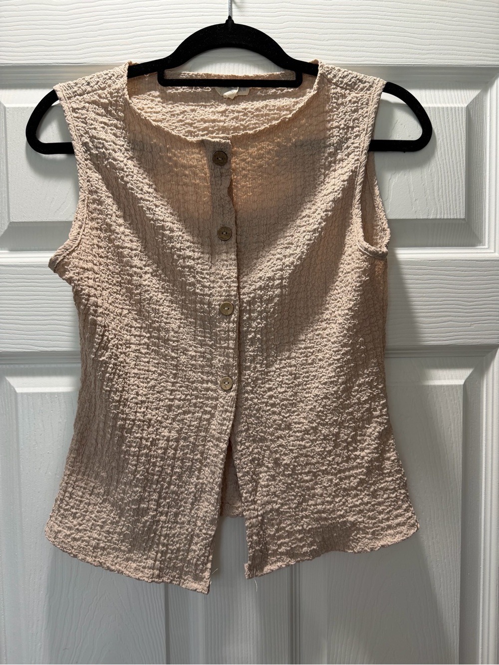 See You Monday Textured Button-Front Tank Top - Light Beige